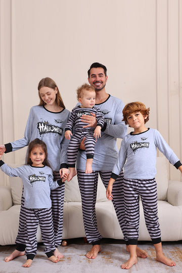 Conjunto de pijama familiar gris Happy Halloween